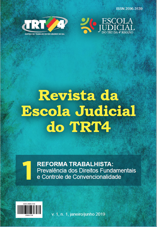 Capa do fascículo 1 da Revista Científica da Escola Judicial do TRT-4, em tom verde-água, contendo os logotipos do TRT-4 e da Escola Judicial, nas cores verde, amarelo e vermelho.
